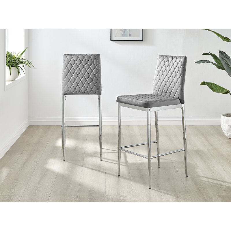 Fairmont Park Milton Luxury Breakfast Bar Stool in Quilted Design Velvet Silver Leg Modern